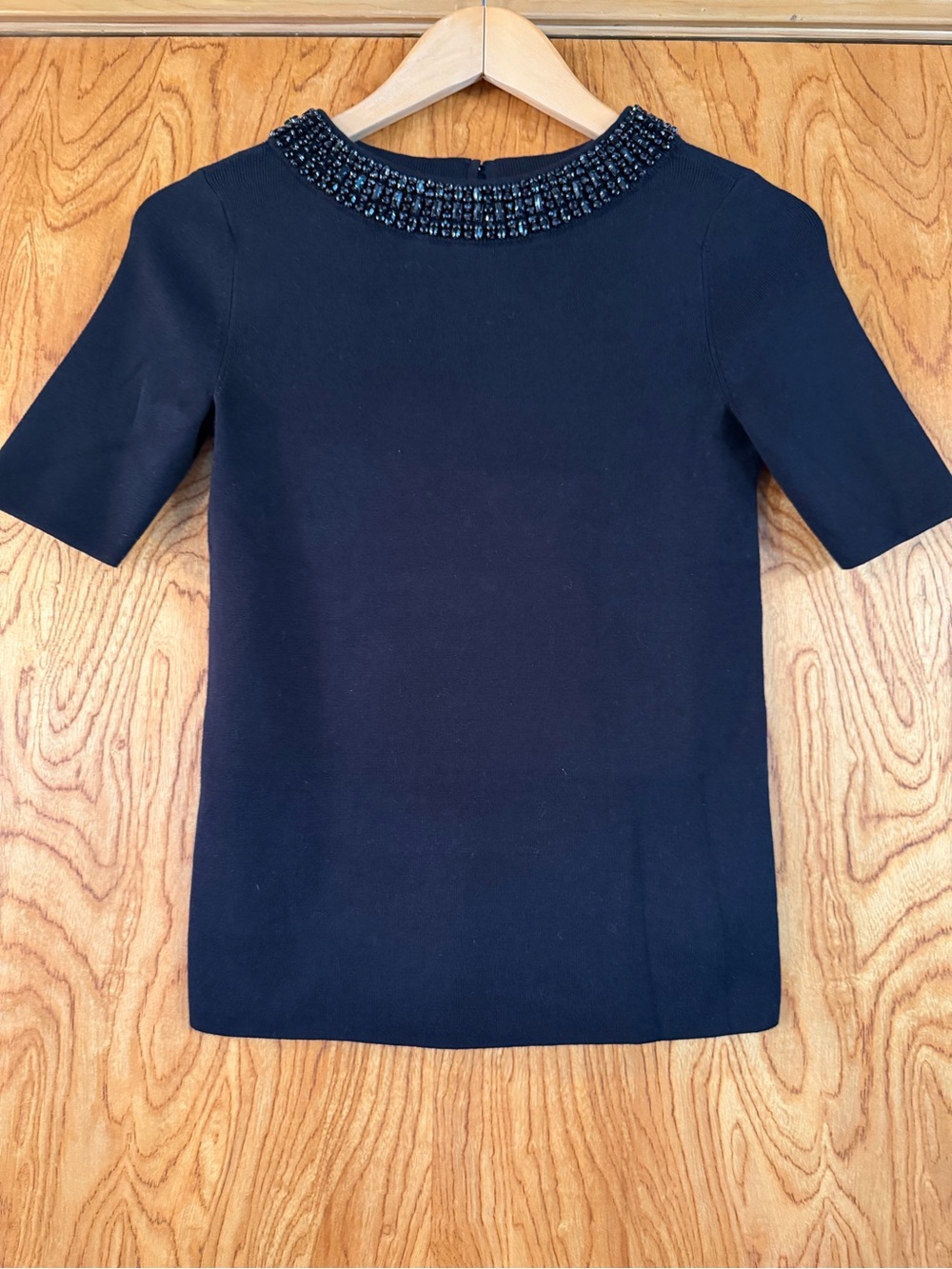 NWOT Black Short Sleeve Sweater with Beaded Collar